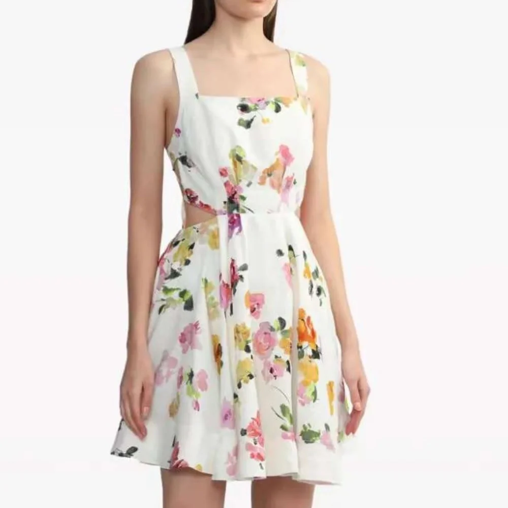 NEW BEST AJE Clara Linen Floral Mini Dress White Pink Blush Spring Back Bow - Picture 10 of 13